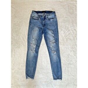 Judy Blue Jeans Women's Size 5/27 Skinny Fit Distressed Frayed Hem Stretch Blue